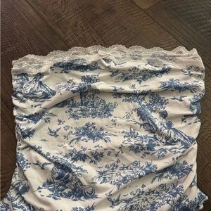 SHEIN Blue and White Lace Trim Top
